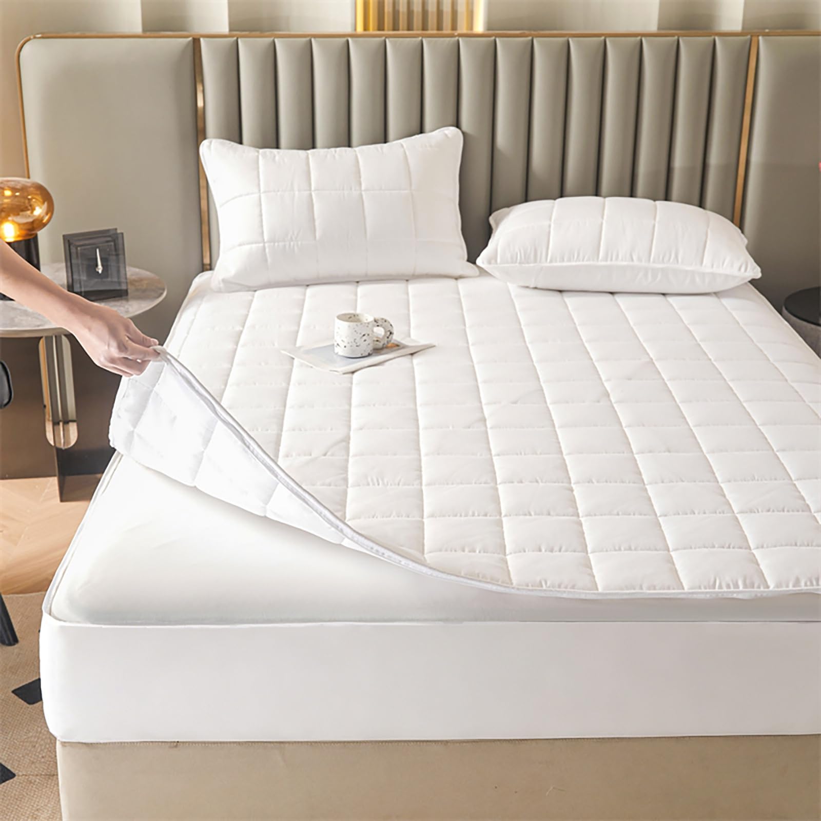 Coprimaterasso 6 Lati con Cerniera, Lavabile Traspirante, Fodera Morbida | Rimovibile in Lavatrice, Traspirante Ipoallergenico, Tasche Profonde 8-30cm, per Casa o Hotel(Bianco,150x190+25cm)