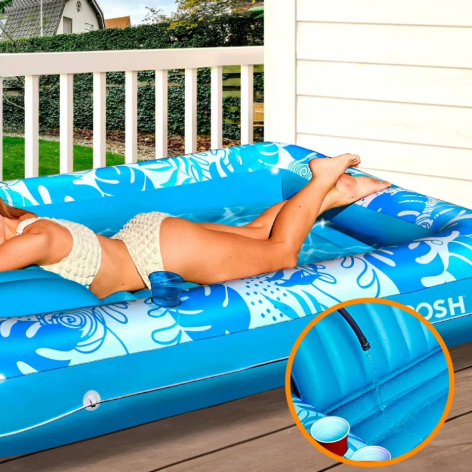 Letto Galleggiante Gonfiabile Lettino Gonfiabile Materassino Piscina Amaca Acqua con Pompa Domestica Gonfiaggio Rapido Portabicchieri Cuscino, Platino