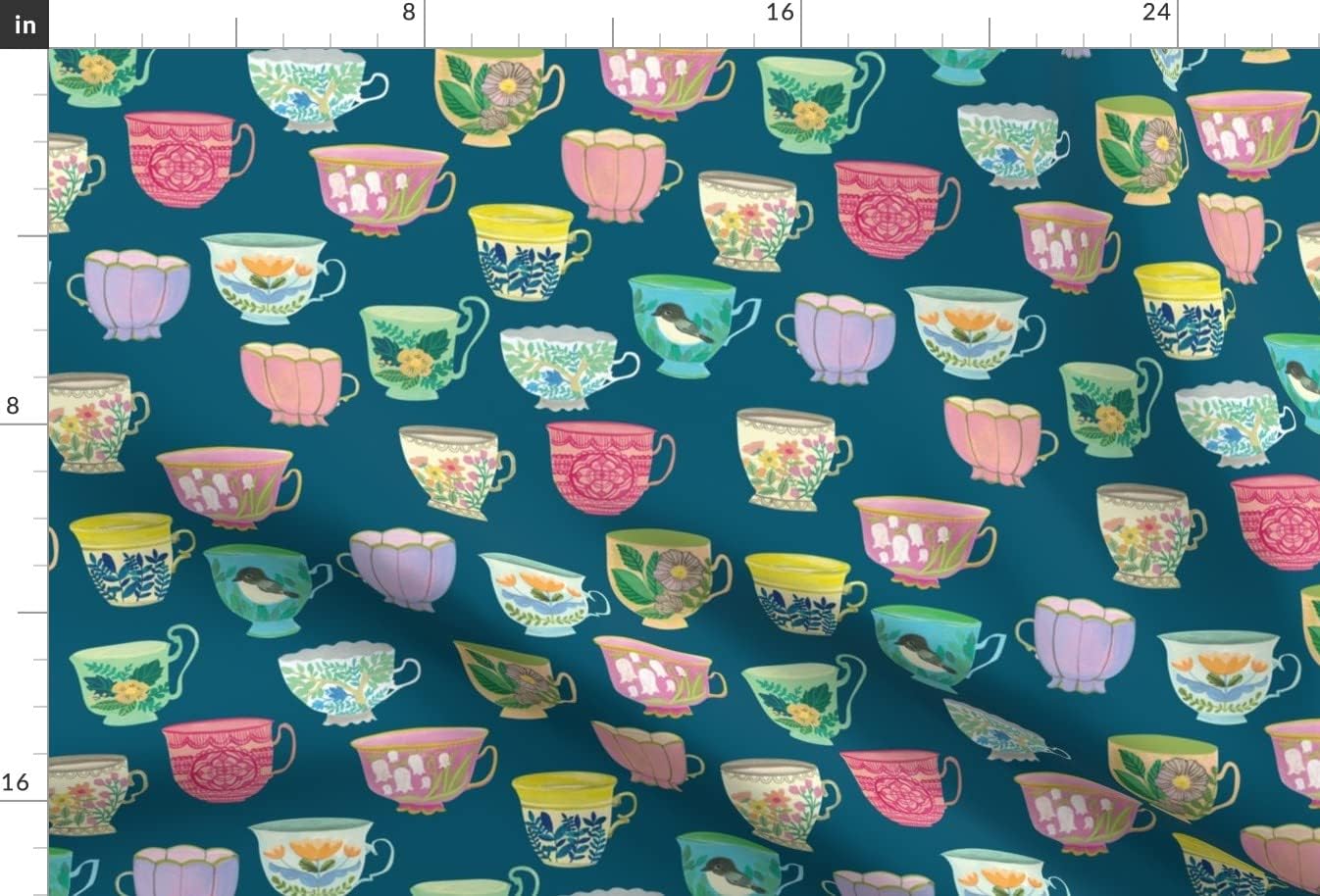 Spoonflower Fabric - Vintage Tea Blue Coffee Pastel French Teacup Printed on Minky Fabric by The Yard - Sewing Baby Blankets Quilt Backing Plush