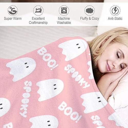 Miniatura 4 de Manta de forro polar de franela, manta suave y cálida de felpa esponjosa, sombrero de bruja de telaraña, murciélagos negros y calabazas decoradas