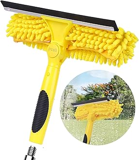 Window Squeegee and Chenille Scrubber, 2-in-1 Combo Cleaning Tools, Multi-Angle Threaded Window Cleaning Tool, Window Washing Equipment for Solar Panel and RV Windshield (Pole Sold Separately)