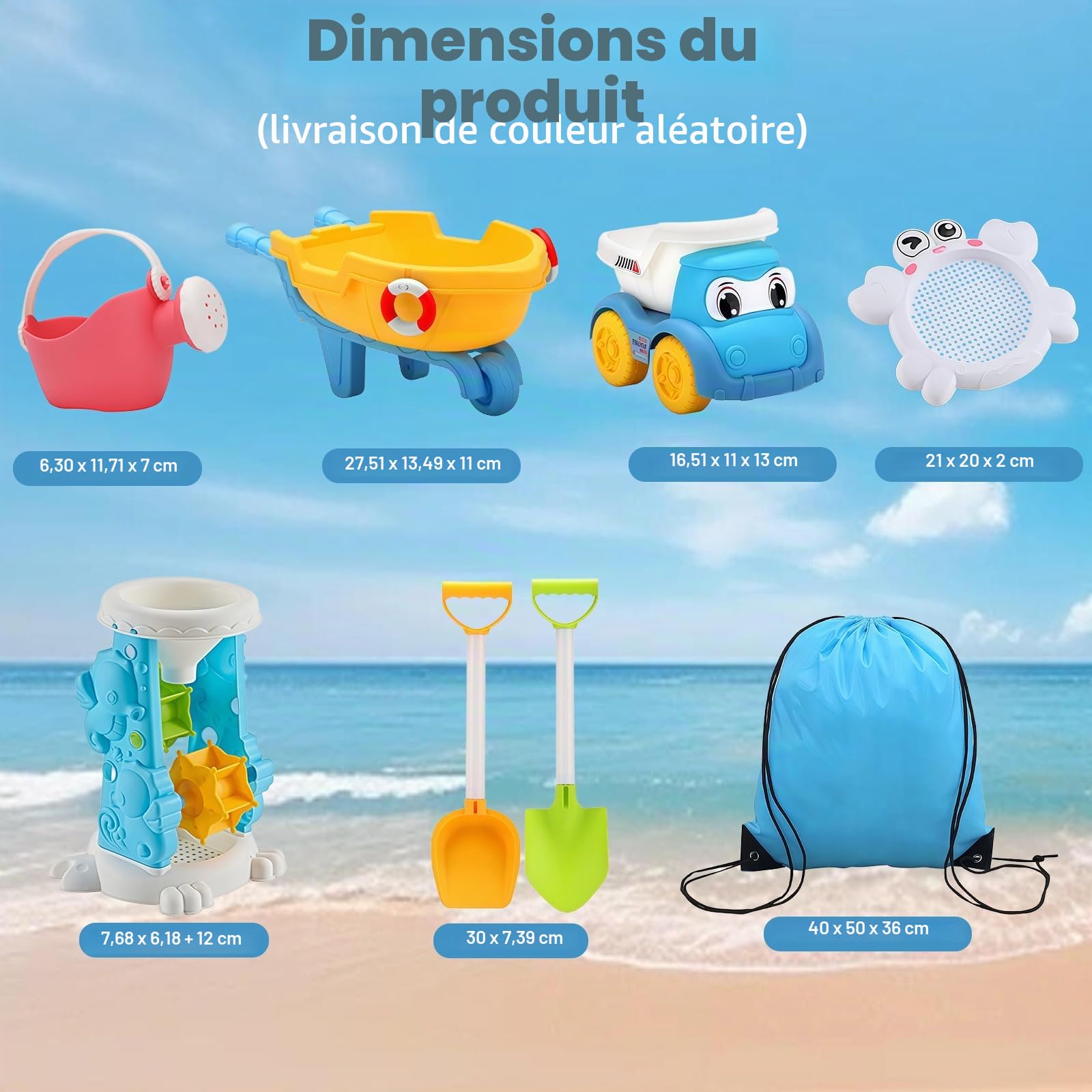 35 Pièces Jouet de Plage, Jouets de Sable de Voyage avec Seau Pliable, Véhicules Construction, Pelle, Ensemble Jeux Jouet Bac a Sable, Jeux de Plage avec Sac en Filet pour Enfants 3 4 5 6 an