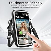 Vista 3 de Soporte para teléfono para correr, caminar y entrenar, brazalete para teléfono celular con mosquetón, bolsa cruzada transparente para teléfono