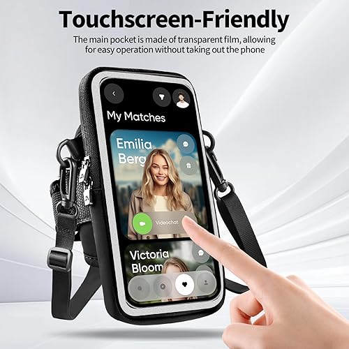 Miniatura 3 de Soporte para teléfono para correr, caminar y entrenar, brazalete para teléfono celular con mosquetón, bolsa cruzada transparente para teléfono con