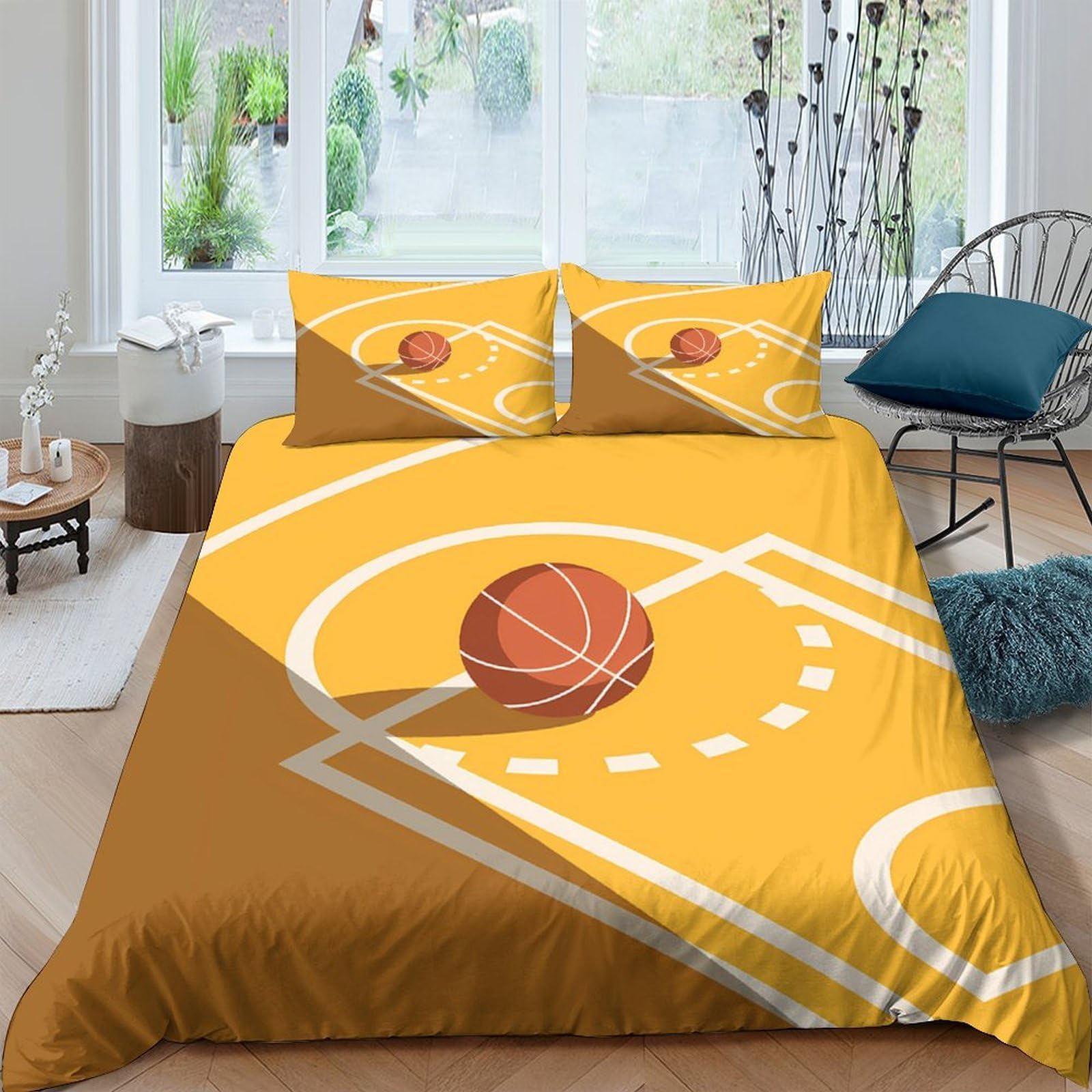 Ctjqhvkz Style-2 3D Printed Basketball Court Fitted Sheet Microfiber Orange Bed Cover Anti-Slip Easy Care For Bedroom Dorm Decor Single（135X200cm）