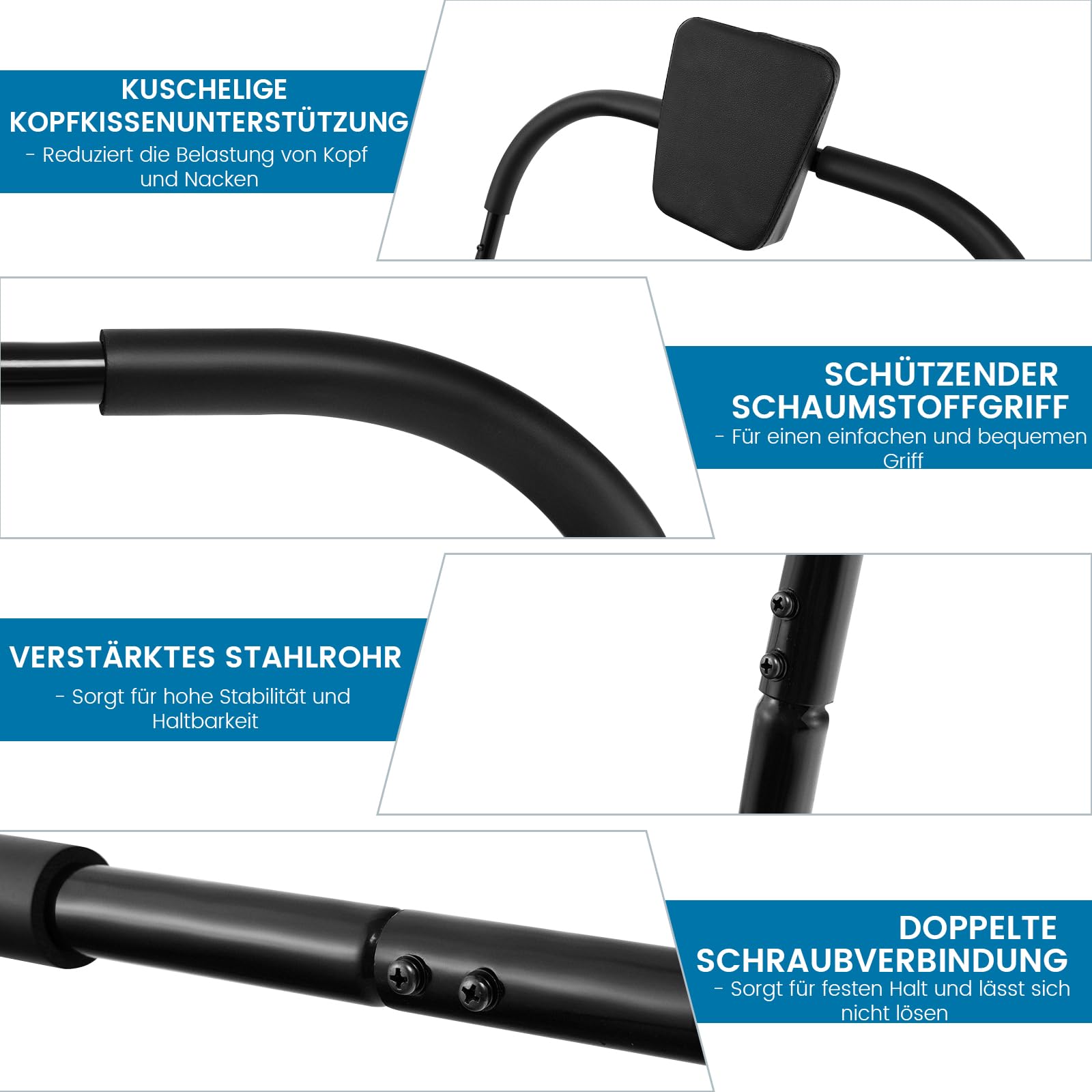 GOPLUS Buikspiertrainer, AB Roller buiktrainer met gevoerde hoofdsteun, si-up trainingsapparaat, draagbaar, van staal, fitnessapparaat voor thuis, sportschool en kantoor, 73 x 73 x 64 cm, zwart