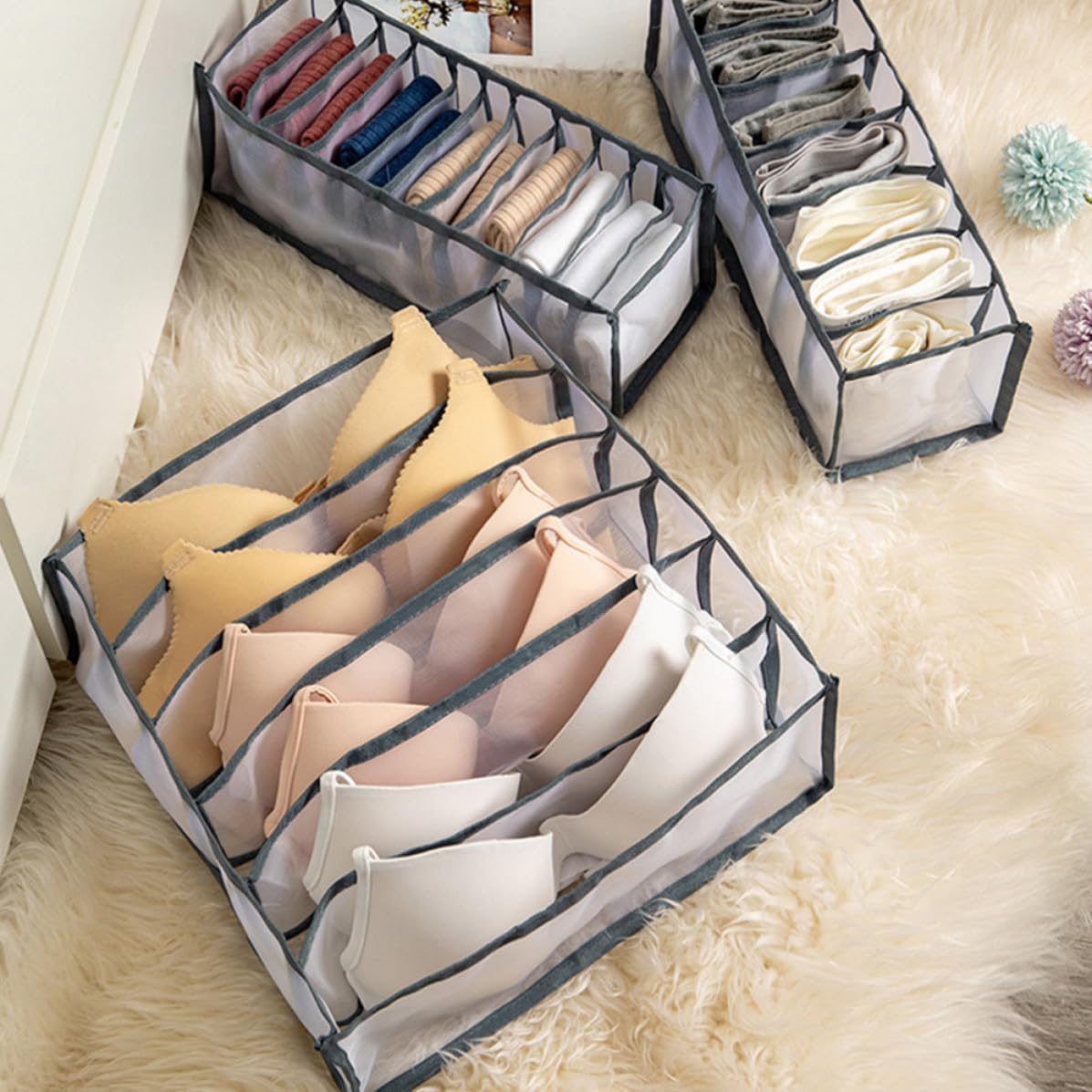 PRETYZOOM Nylon Bra Storage Box Set with 6 7 11 Compartments for Drawers
