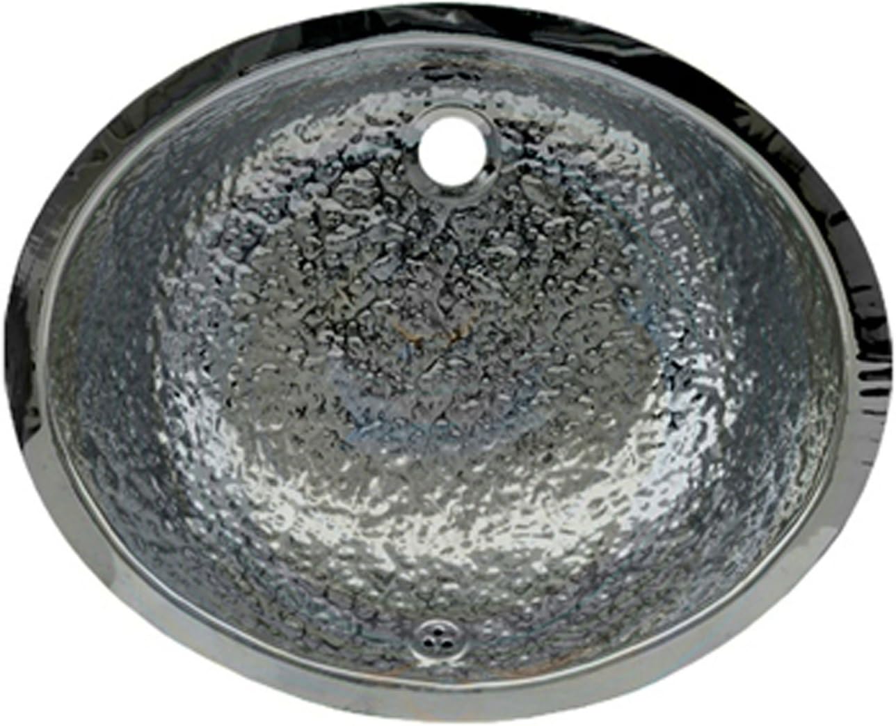 Whitehaus WH920ABB-POSS Oval 18 1/2-Inch Hammered Textured Undermount Basin with Overflow, Polished Stainless Steel