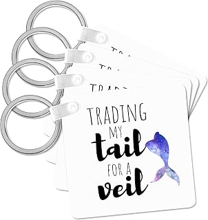 Trading my tail for a veil. Black lettering and purple mermaid tail., Key Chain