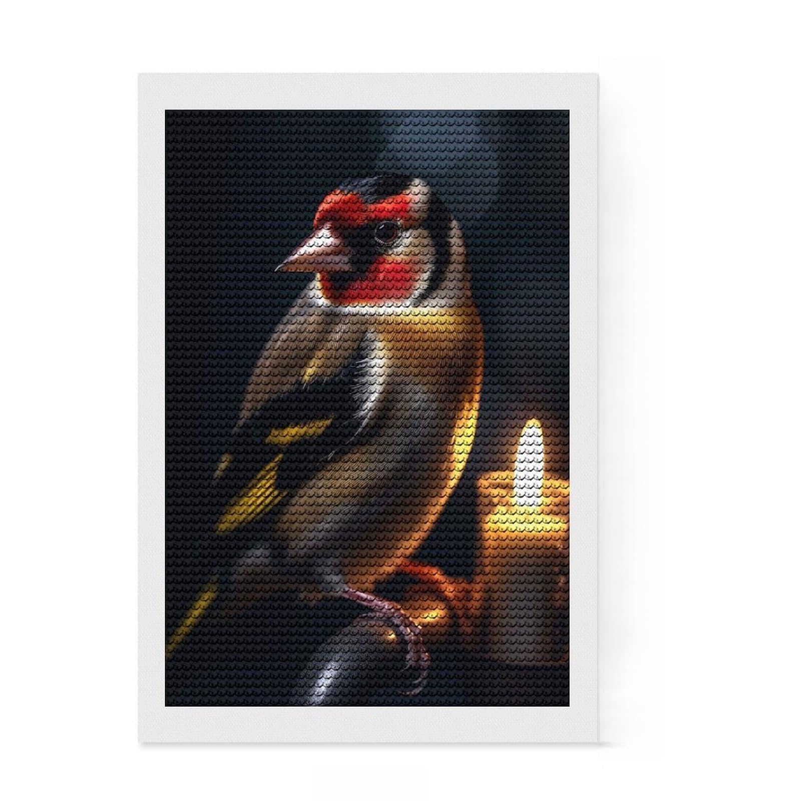 Junmoney Goldfinch Bird with Candle Round Drill Diamond Painting 8"x12", for Women, Complete Accessories, Festive Craft Gift, Vintage Style Decor