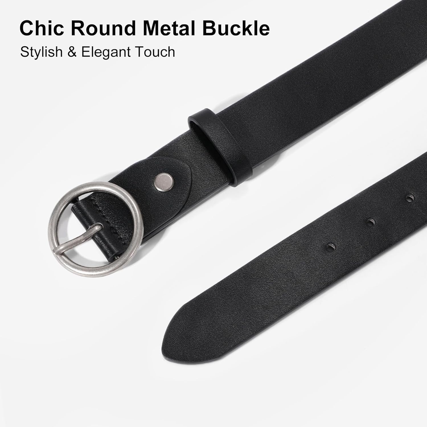 XZQTIVE Women Leather Belt with Circle Gold Buckle Fashion Ladies Waist Belt for Jeans Pants Dresses - Image 2