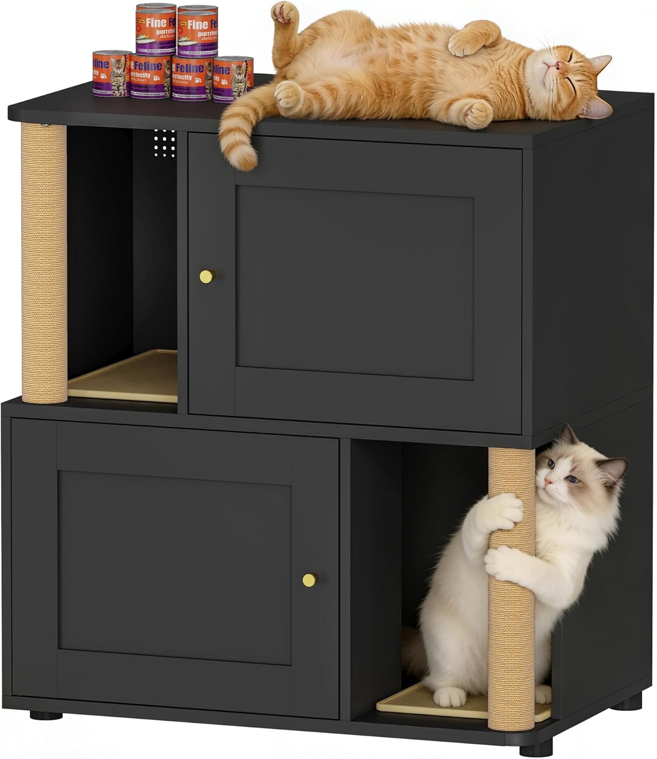 Double Cat Litter Box Enclosure, Litter Box Cabinet for 2 Cats, Hidden Cat Litter Box Furniture, Dog-Proof Litter Box Enclosure with Cats Scratching Post, Suitable for Most Litter Boxes