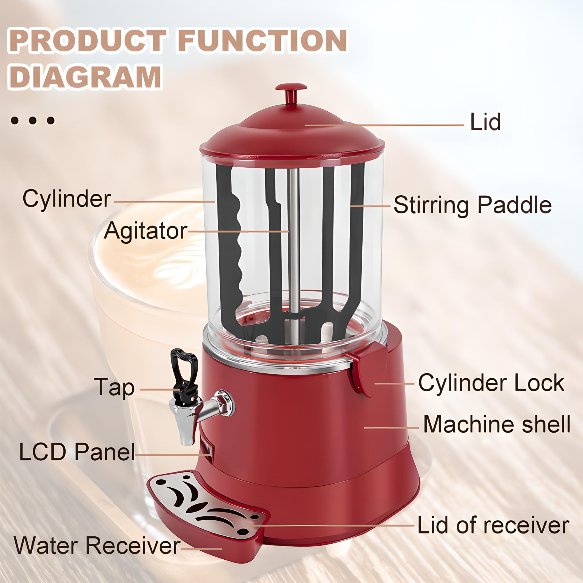 Dispensateur de Chocolat Chaud avec Affichage numérique LED et contrôle de la température (30-90 ° C / 86-194 ° F), 400W Party Beverage Warmer pour Chocolate & Cocoa Black 101L