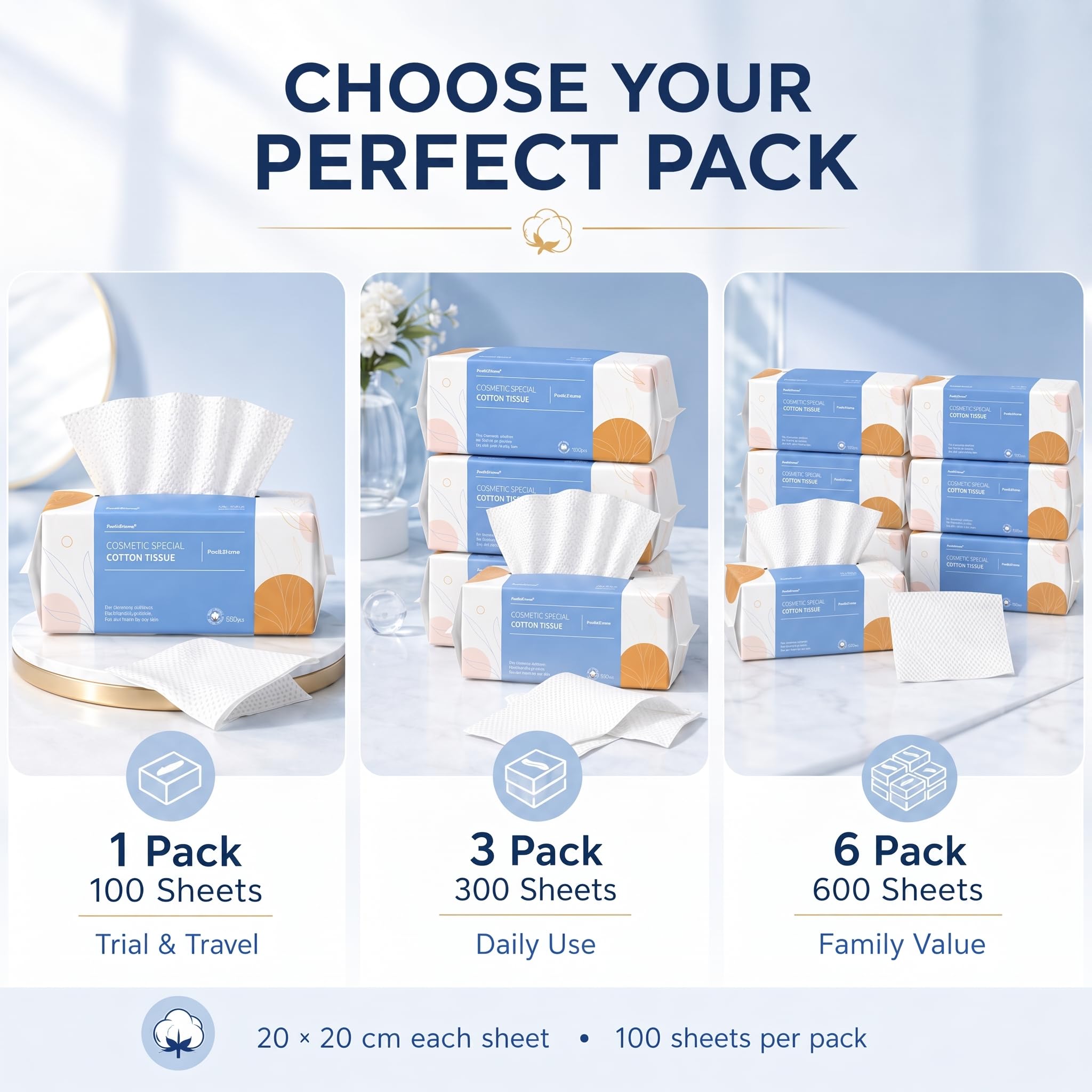 PoeticEHome Toallitas secas extra gruesas – 300 unidades – Libres de pelusa 100% algodón para la cara, toalla seca de uso húmedo para piel sensible, limpieza de superficie, tamaño grande