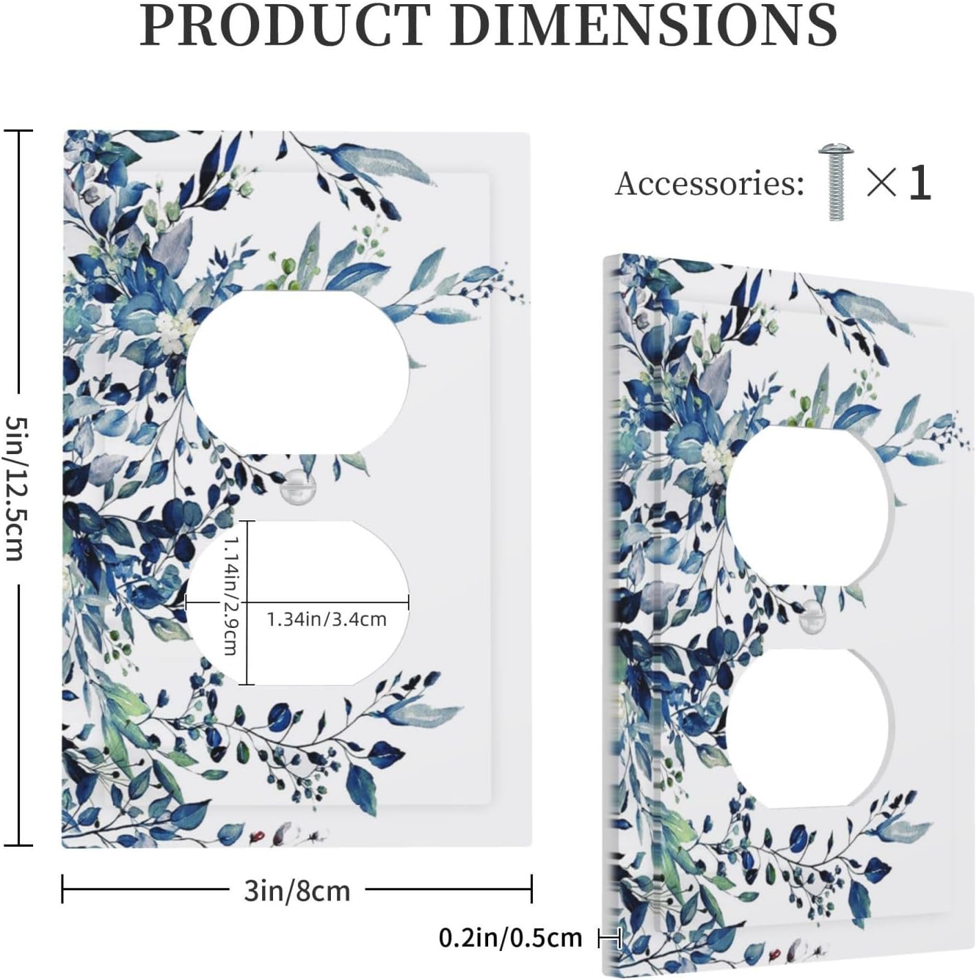 Blue Eucalyptus Watercolor Plant Leaves Floral 1 Gang Duplex Outlet Covers Faceplate Decorative Light Switch Cover Plate Single Electrical Wall Plate Receptacle Switchplate for Country Bathroom Decor