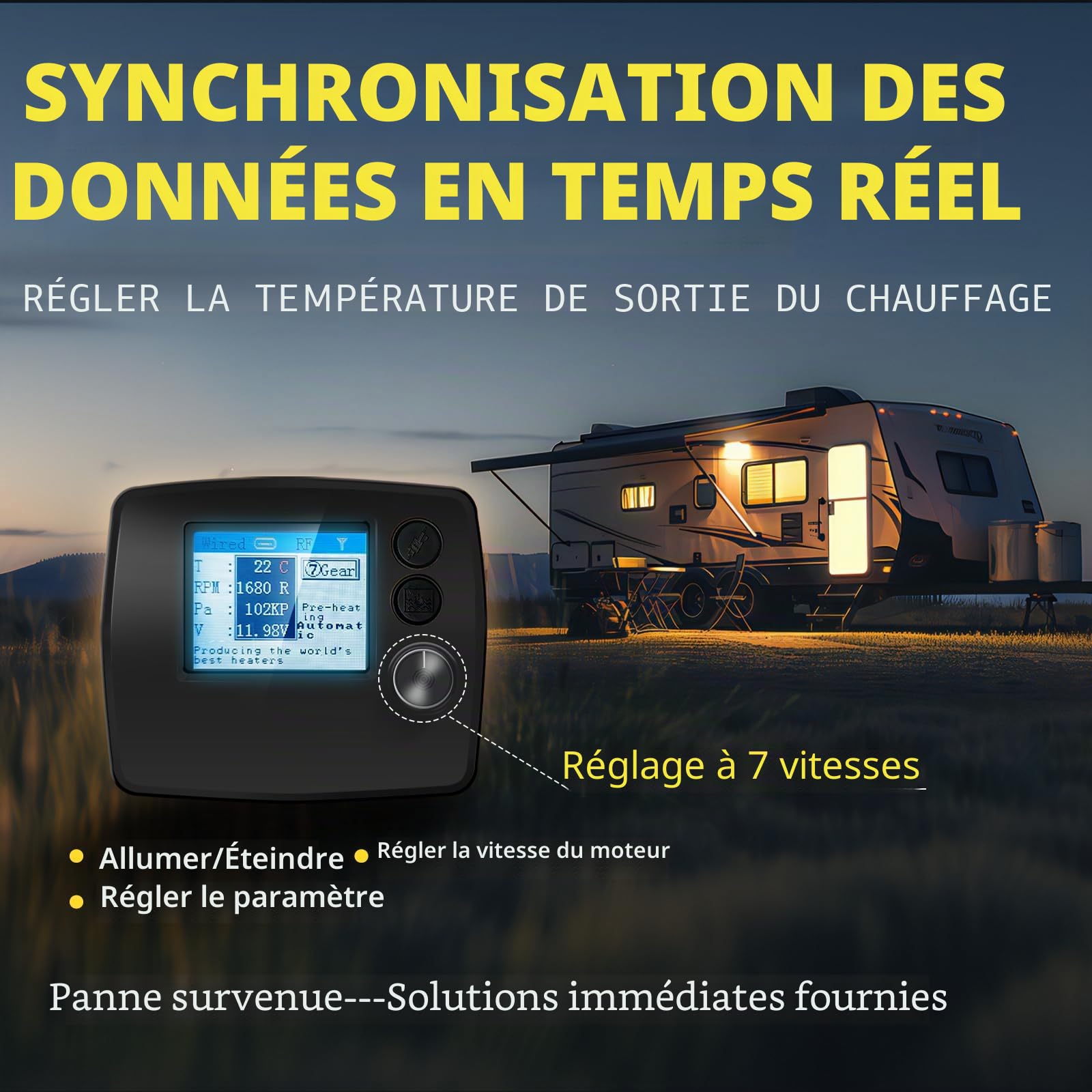 Chauffage diesel 24 V 7 kW, réglage automatique de la température, avec affichage LCD, chauffage auxiliaire diesel avec prise aéronautique, alarme de surchauffe, chauffage auxiliaire pour