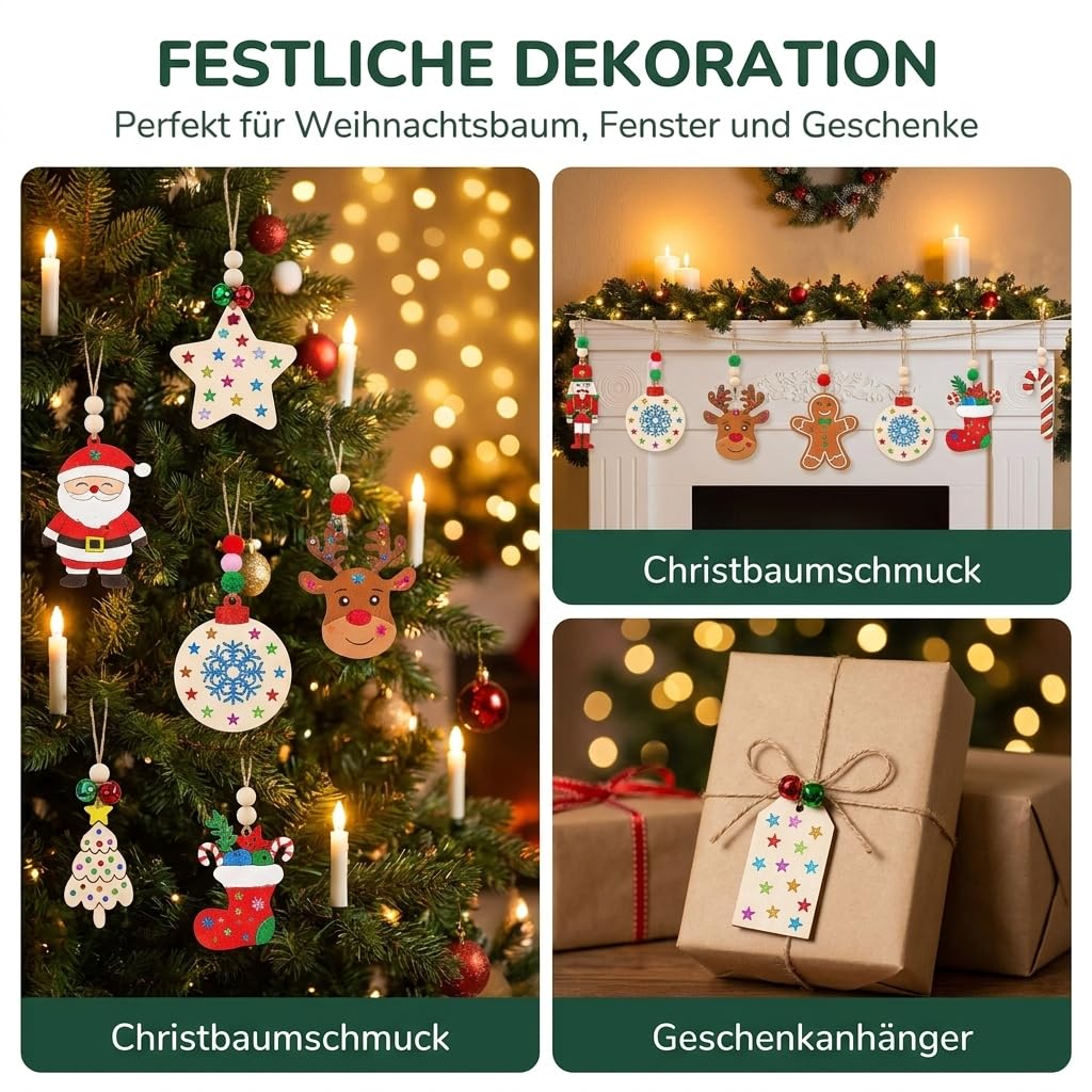 485 ciondoli in legno fai da te da dipingere per Natale (B)