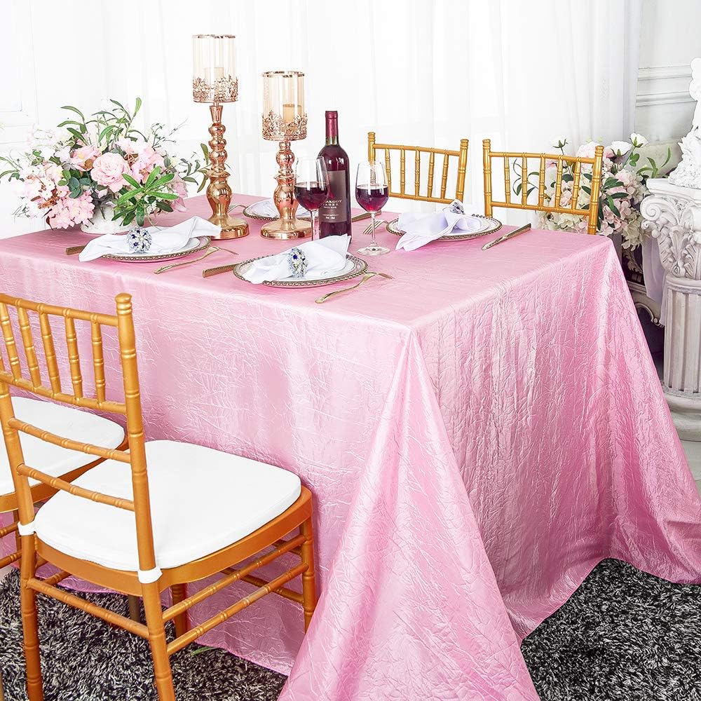 90 x 132 inch Rectangular Crinkle Crushed Taffeta Tablecloths, Rectangle Table Cover Linens for 6 Ft Rectangle Banquet Tables - Blush Pink
