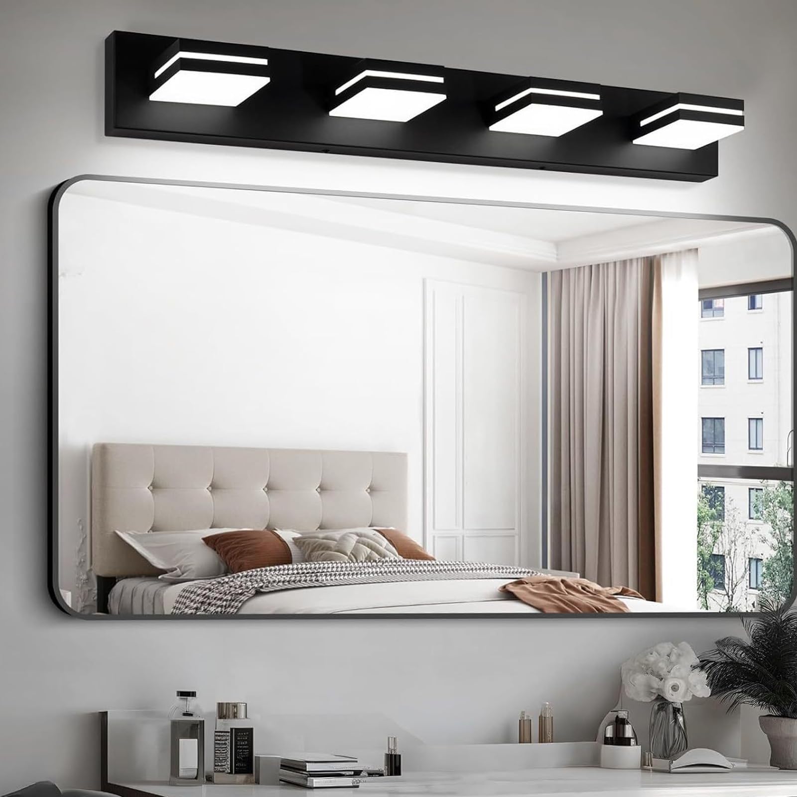 LED Spiegelleuchte Bad Wandleuchten 350° Drehbar Einstellbarer Winkel Wandleuchte Spiegelschrank Wandbeleuchtung für Wohnzimmer Schlafzimmer Schminktisch Badezimmer (Schwarzes Neutrales Licht,3 Köpfe)
