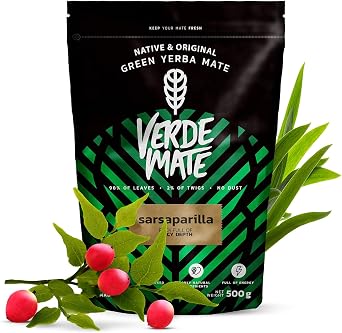 Verde Mate Yerba Mate Tea Sarsaparilla 500g   Air dried, Unsmoked, Without Stems or Powder, Exotic Herbal Blend with Apple from Brazil