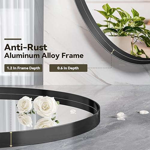 Miniatura 6 de Brightify Espejo ovalado negro para pared de 22 x 30 pulgadas, espejo ovalado con marco de metal, espejo de pared negro para dormitorio, sala de