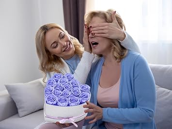 16 Purple Preserved Roses in Heart-Shaped Box, 1-3 Years Lasting, Anniversary, Birthday, Valentine's Day, Mother's Day Flower Gifts for Women