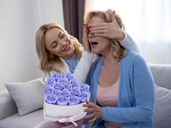 16 Purple Preserved Roses in Heart-Shaped Box, 1-3 Years Lasting, Anniversary, Birthday, Valentine's Day, Mother's Day Flower Gifts for Women