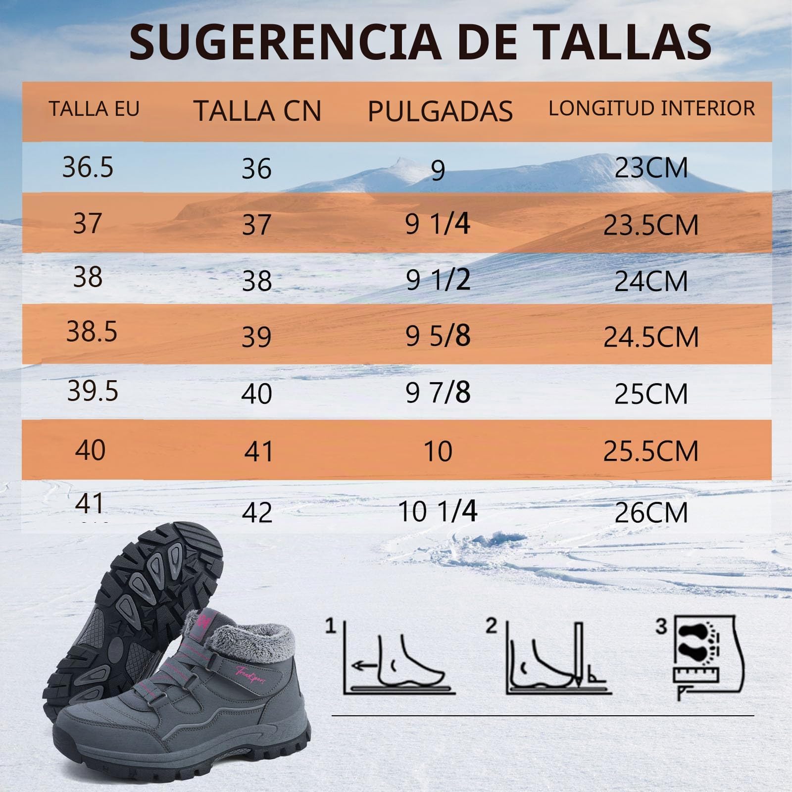 Botas de nieve para mujer para invierno con botines cálidos con forro de piel, antideslizantes, para senderismo, esquí, trekking, color negro, talla 36-41