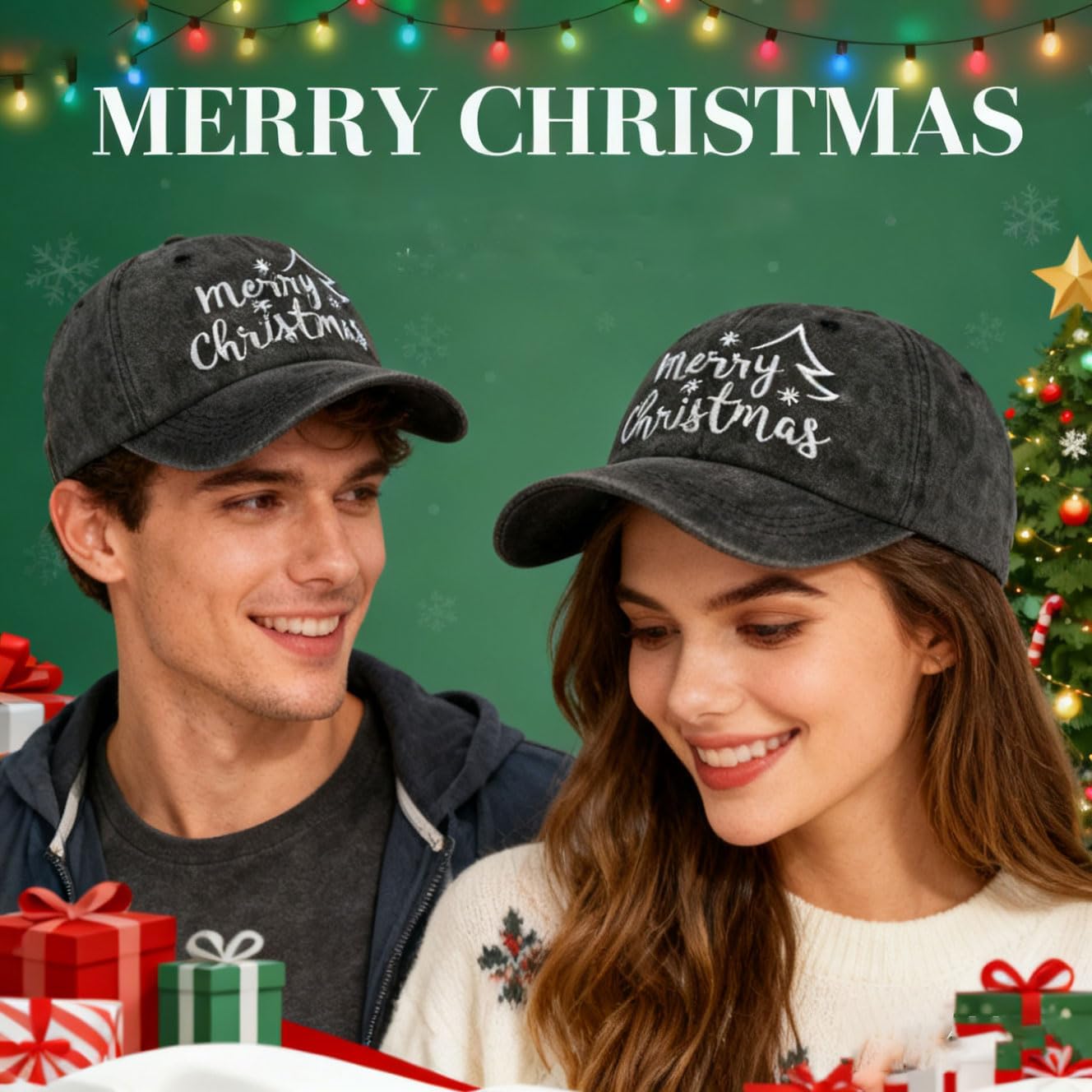 Merry Christmas Baseball Cap with Gift Box for Women Men, Adjustable Embroidered Red Xmas Hat - Image 7