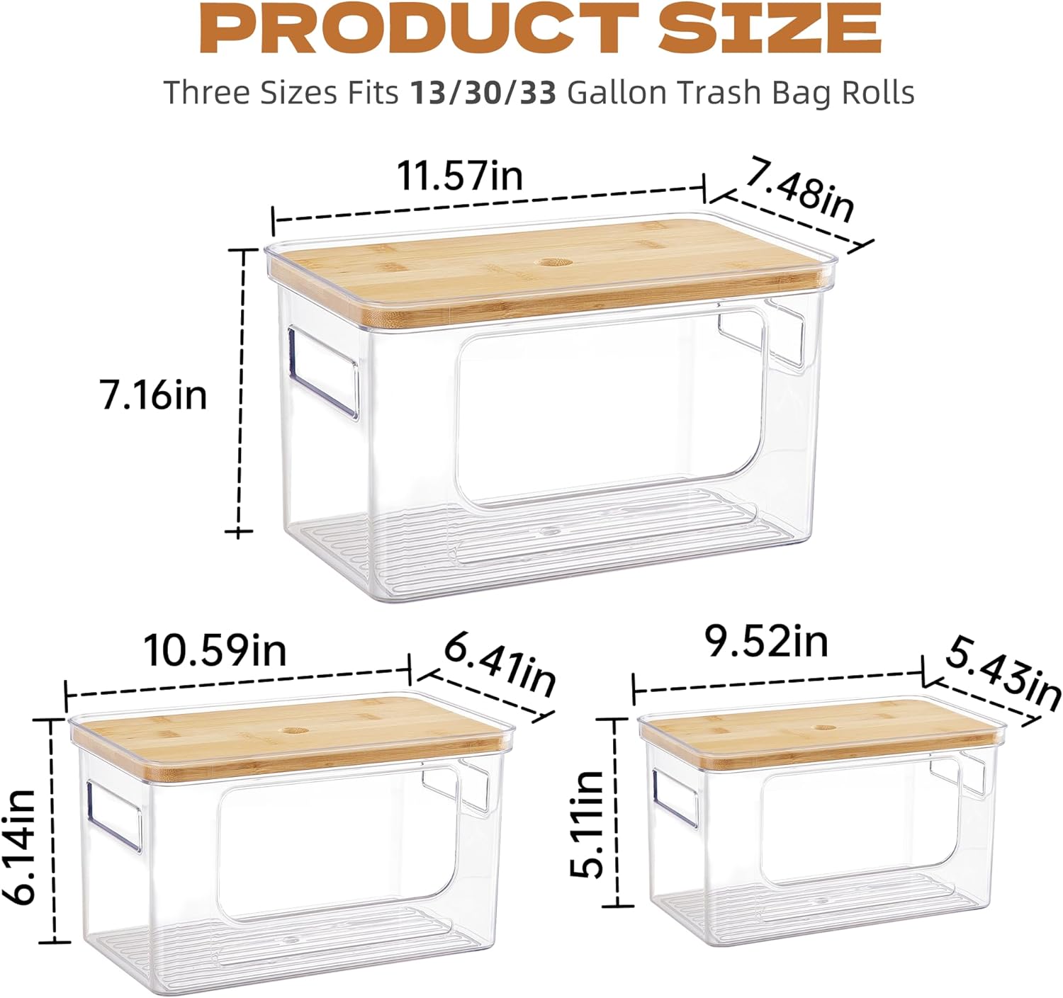 Goabroa 3 Pack Trash Bag Holder Dispenser with Bamboo Top, Stackable Garbage Bag Holder for TrashBags 13/30/33 Gallon, Garbage Bag Organizer Under Sink for Kitchen and Laundry Room Organization - Image 2