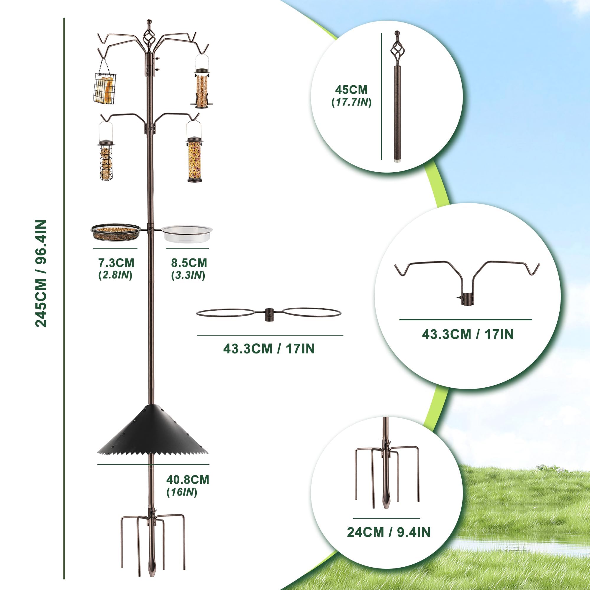 Kit de mangeoire à oiseaux – Mangeoire pour oiseaux sauvages avec mangeoire, cage à suif et support de pot de fleurs avec déflecteur anti-écureuils pour attirer les oiseaux