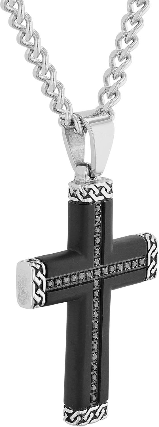 Men's Black Stainless Steel Necklace Crucifix Pendant Men 24" Twisted Curb Chain With Pendant - Image 4