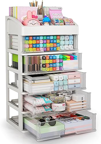 Organizador de escritorio con cajones, organizador de almacenamiento de 5 cajones, cajones de almacenamiento de escritorio para suministros de
