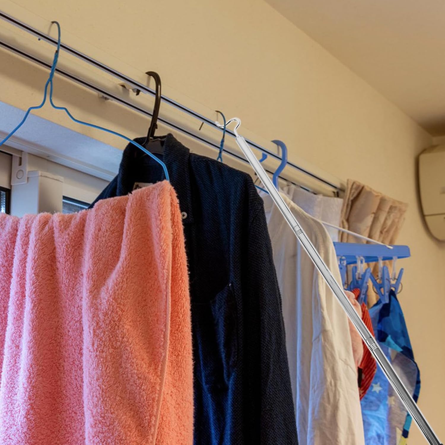 Stainless Steel Clothes Hanger Rod 134cm Heavy Duty Closet Rod with Threaded Connectors Detachable Metal Pole for Hanging Clothes in Wardrobe Storage