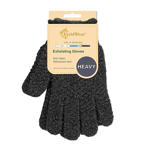 Evridwear Guantes de baño exfoliantes de doble textura para ducha spa masaje y exfoliantes corporales removedor de células de la piel muerta guantes