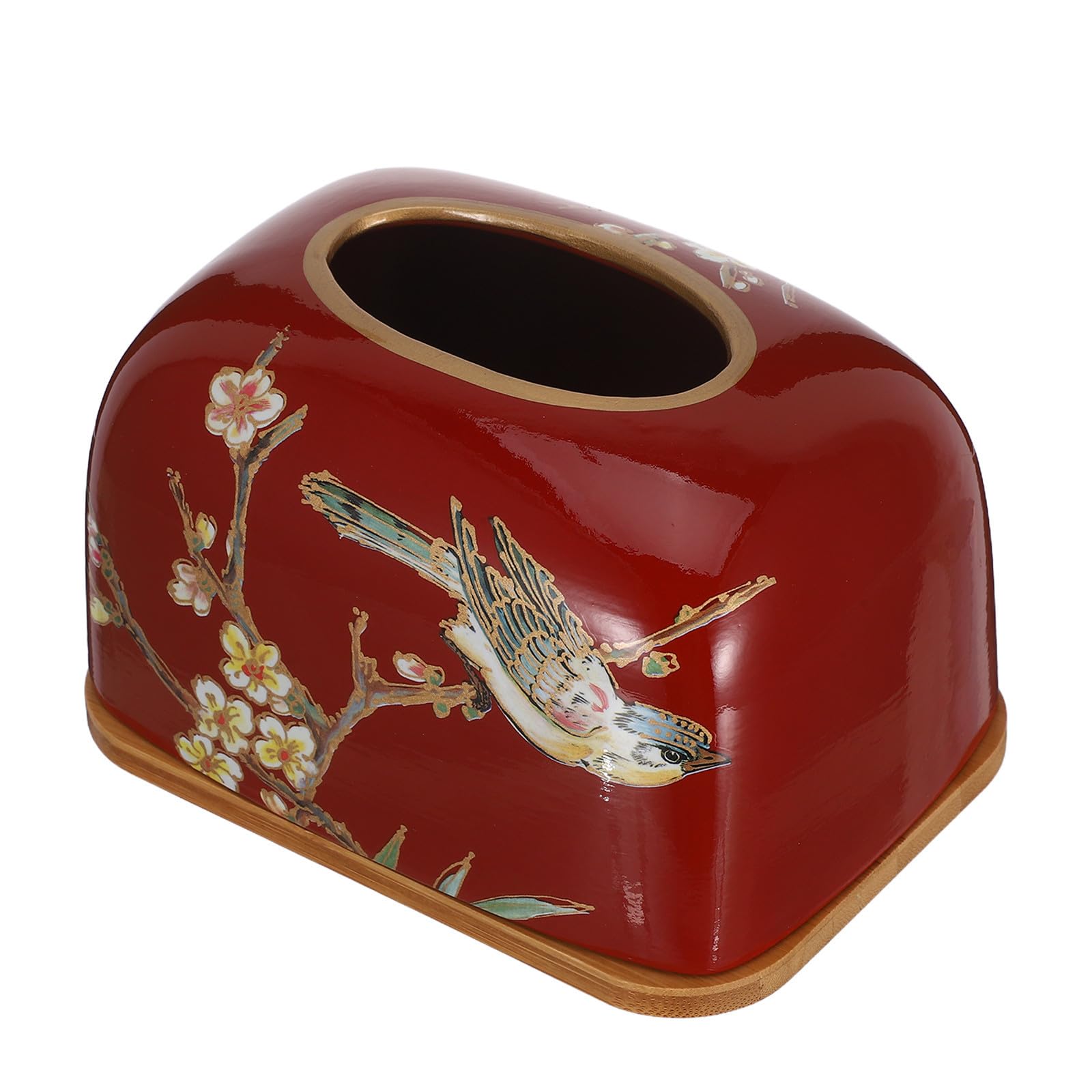 Mipcase Scatola Fazzoletti in Ceramica, Porta Fazzoletti in Ceramica Artistica Rettangolare Rosso, con Coperchio, Antipolvere, Motivo Gazza Cinese, per Cucina e Inaugurazione Casa