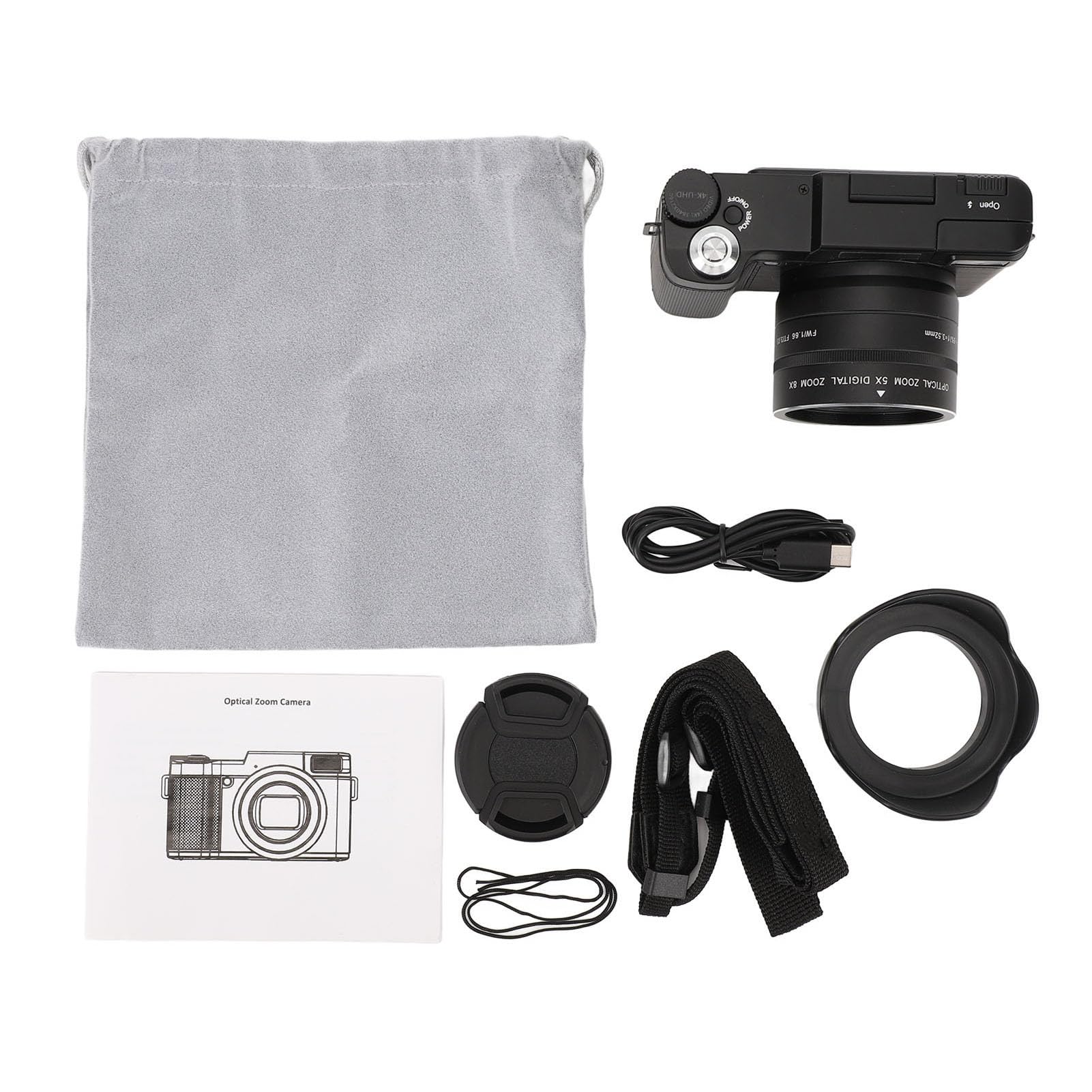 Fotocamera Digitale 4K per Fotografia, Fotocamera per Vlogging con Messa a Fuoco Automatica UHD da 48 MP con Schermo Ribaltabile a 180° da 3,0, Zoom Ottico 5X e Zoom Digitale