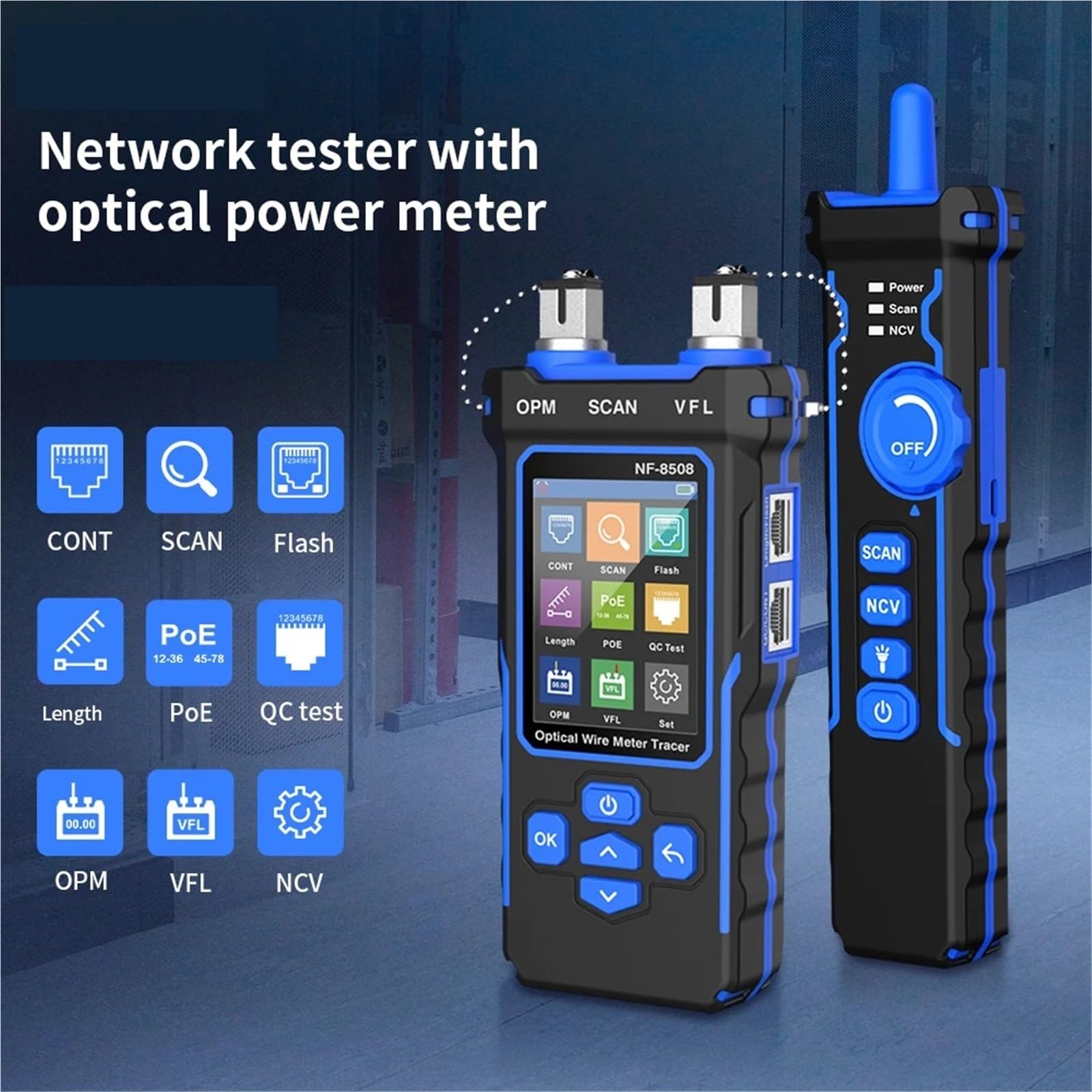 Tester per cavi di rete, Tester Per Cavi Di Rete, Monitor Con Display LCD, Strumenti, Misurazione Della Lunghezza, Mappatura, Misuratore Potenza Ottica PoE