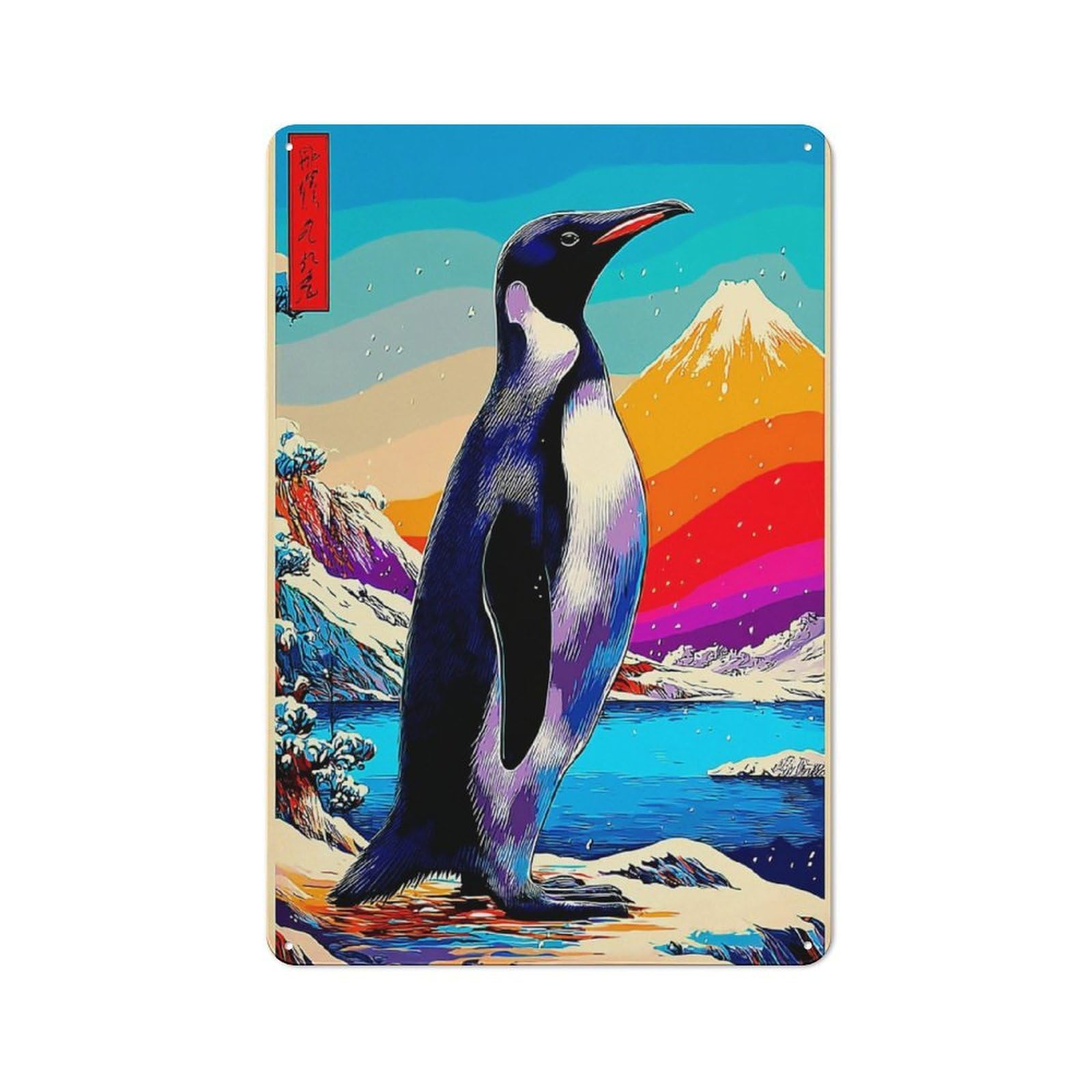 Junmoney Penguin In Snowy Landscape Retro Metal Plaque 30X20cm For Guest Room Or Hallway, Housewarming Present For People Styling Guest Room And Hallway