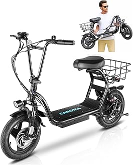 Caroma Electric Scooter for Adults with Seat, 800/1200W Motor, Max 30Miles Ranges&20Mph, 14" Fat Tire Foldable E-Scooter with Carry Basket, Dual Braking Dual Suspension, 300lbs Max Load