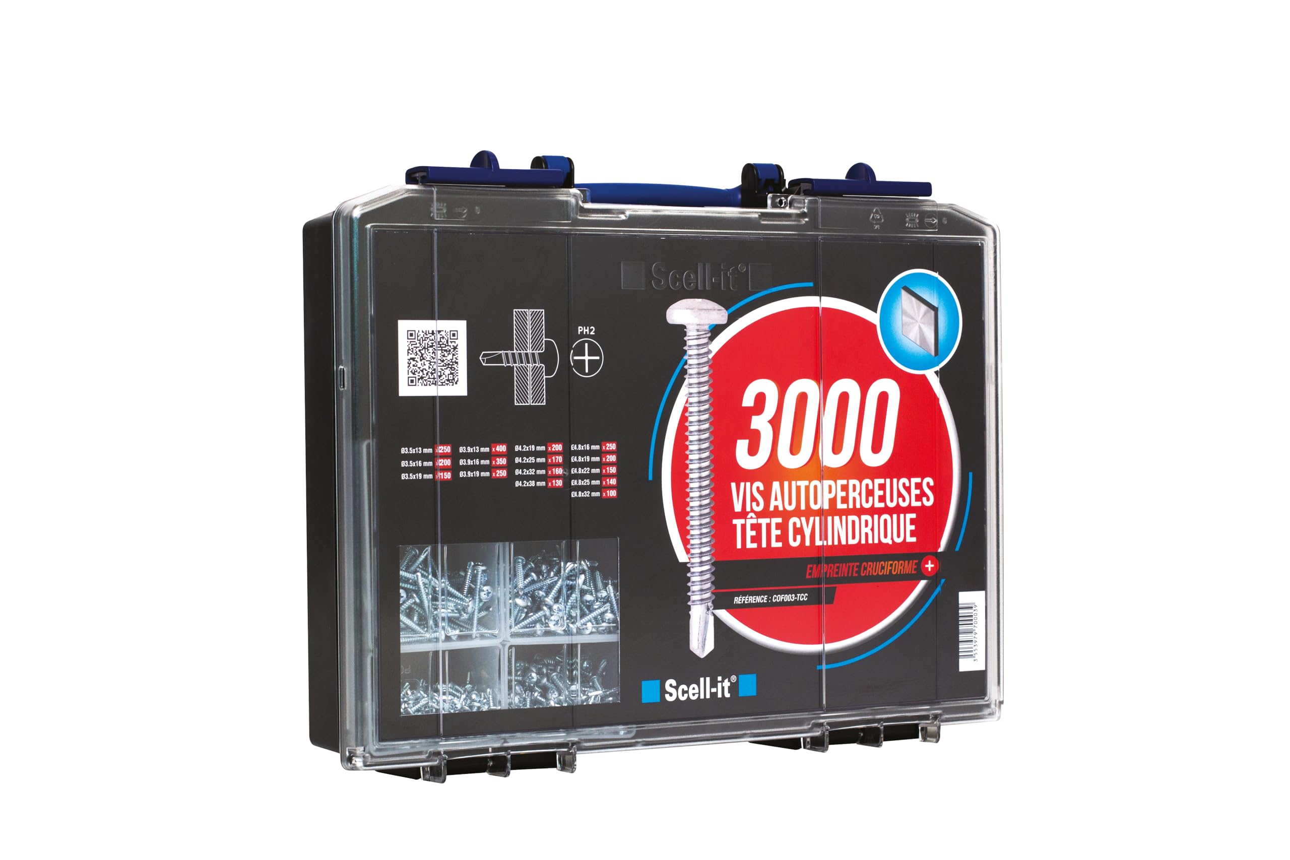 Scell-it - Coffret de 2840 vis autoperceuses, empreinte cruciforme à tête cylindrique - COF003-TCC - Scell-it