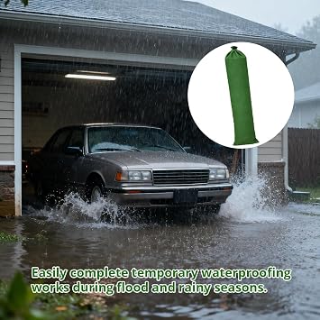6 Pcs 5' x 6 Sand Bag for Flooding,Long Canvas Sandbags Thickened Water barriers for Flooding with Binding Elastic Band for Door Flood Control, Green