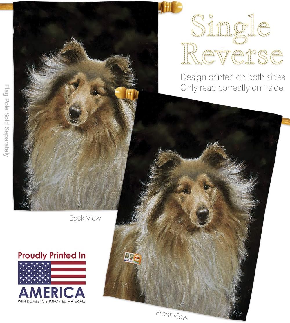 Dog Collie Garden House Flags Set Animals Puppy Spoiled Paw Canine Fur Pet Nature Farm Animal Creature Small Decorative Gift Yard Banner Made In USA 28 X 40