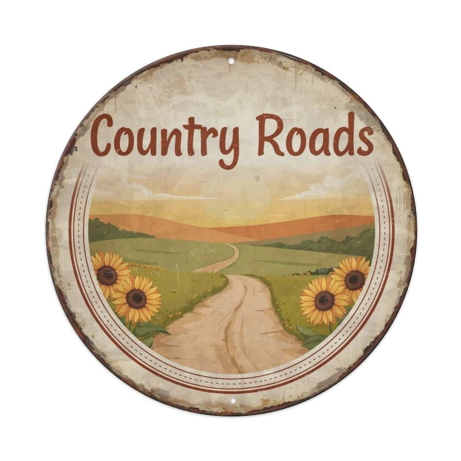 Country Roads Country Metal Tin Sign Plaque
