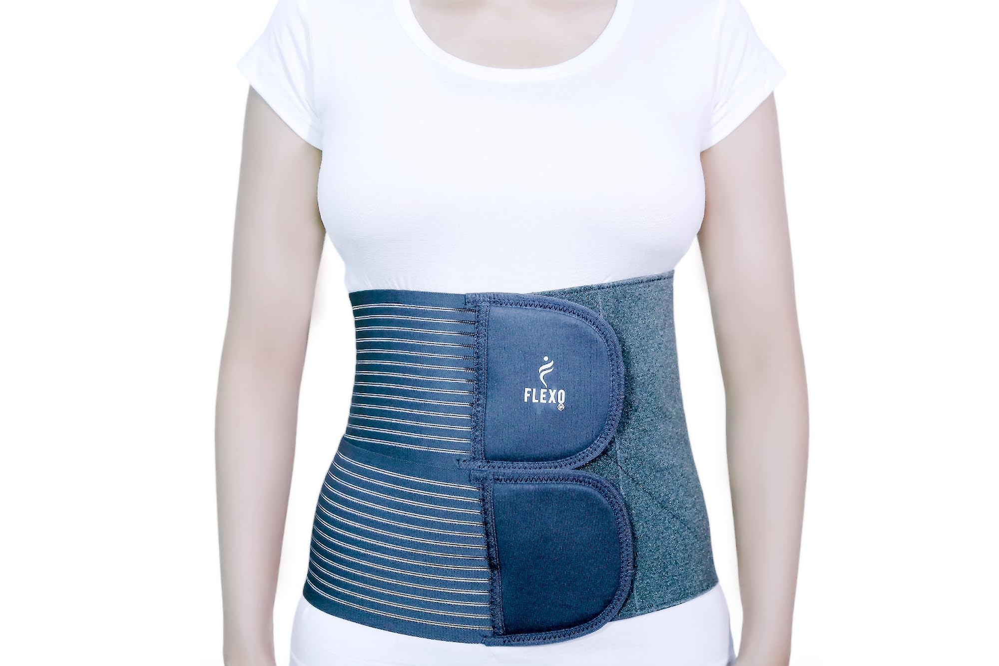 Flexo Abdominal Binder 10 Inch | Wide Abdominal & Lower Back Support Belt for Post-Surgical Recovery, Hernia Treatment & Bariatric Care | Adjustable Core Stabilizer(Grey, XL)-image-1