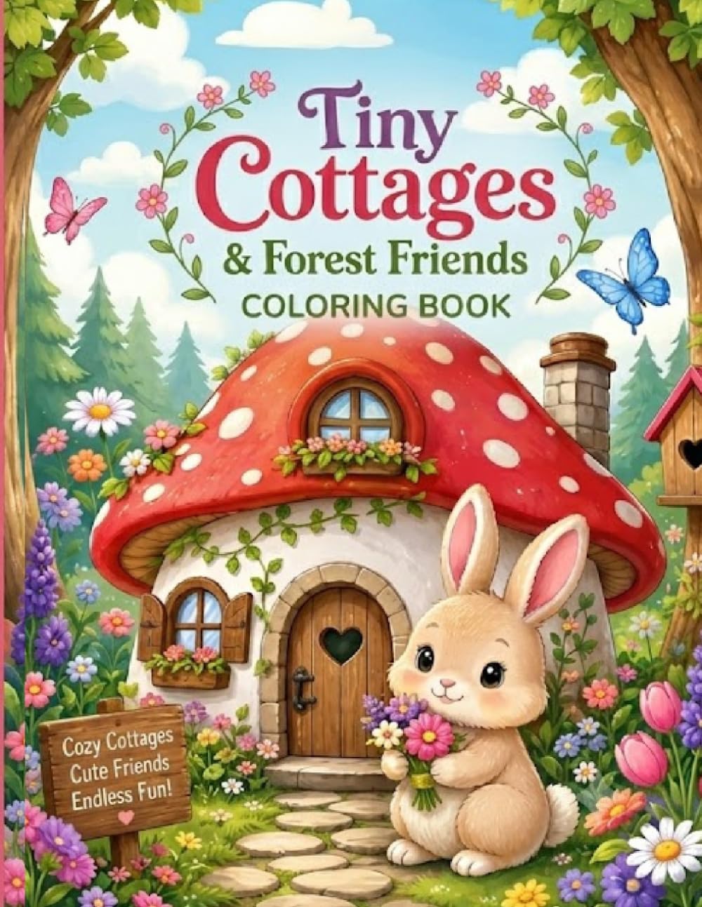 Tiny Cottages & Forest Friends: Coloring Book for Kids: Cozy Mushroom Houses, Adorable Forest Animals, and Whimsical Nature