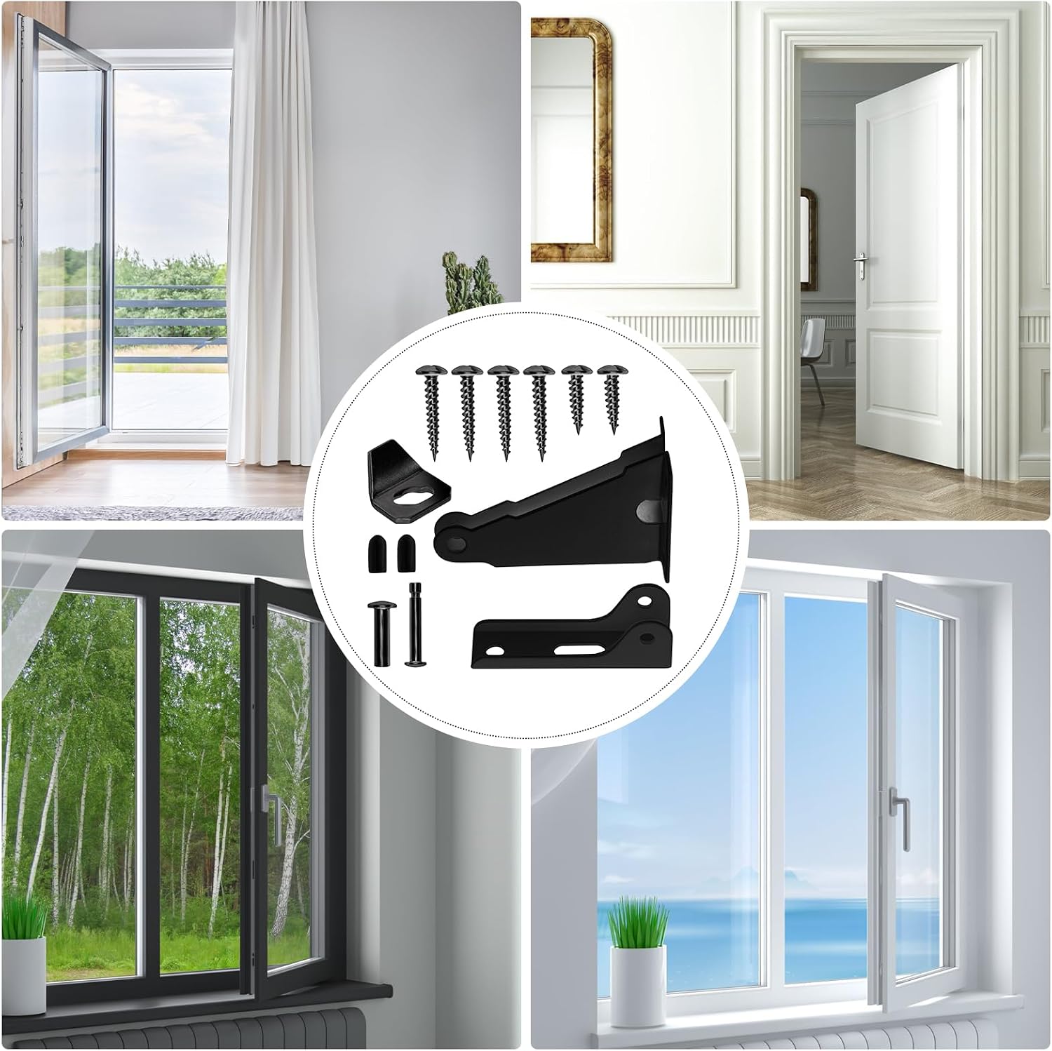 Screen Door Closer Kit, Storm Door Closer Bracket Replacement Parts Compatible with Wright Products Andersen/Emco/Larson/40201/Pella, Screen Door Mounting Brackets, Pins and Mounting Screws (Black)