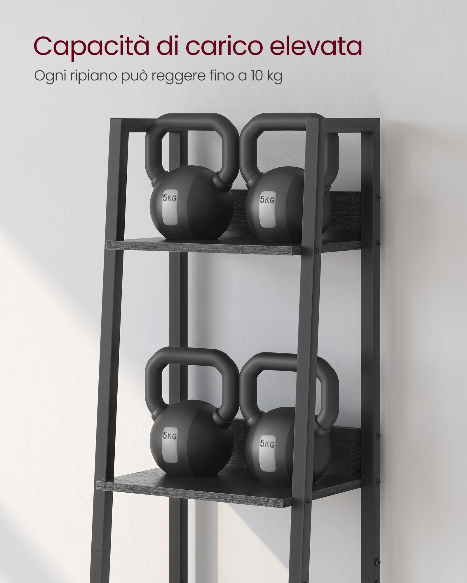 VASAGLE Scaffale a Scala, libreria a 5 Ripiani, Mobile in Piedi, Ufficio, Soggiorno, Camera da Letto, Cucina, Stile Industriale, Legno Nero LLS109B56