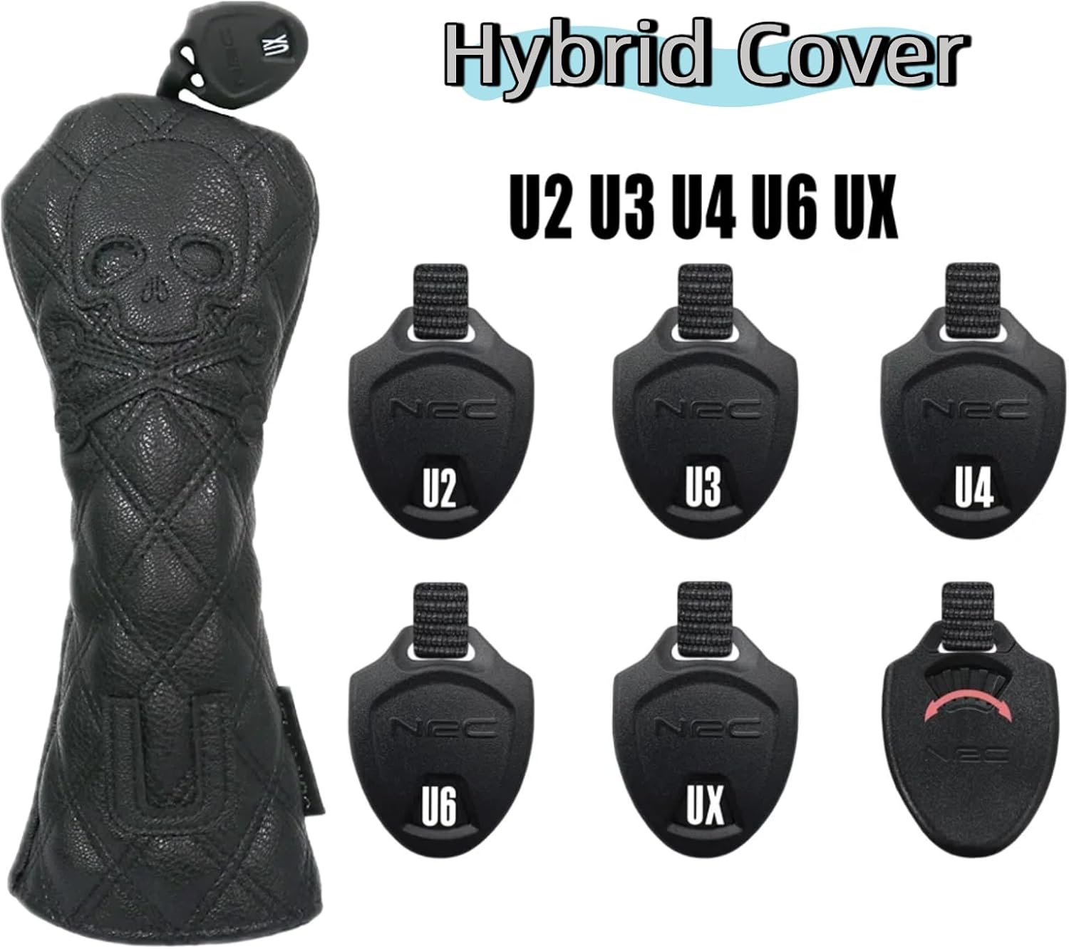 HELLO NRC 4 Pieces Golf Club Covers, White and Black Driver Head Cover, Fairway Woods and Hybrid, Skull 3 Wood and 5 Wood, 460cc PU Waterproof Leather with Rotating Number Tags for Most Golf Clubs