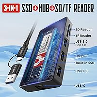 Vista 2 de SSD portátil 3 en 1 de 500 GB, hasta 1050 MB/s, unidad externa de estado sólido USB-C con concentrador USB 3.2 multipuerto, lector de tarjetas